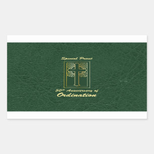 Priest 50th Anniversary of Ordination Leather Look Rectangular Sticker