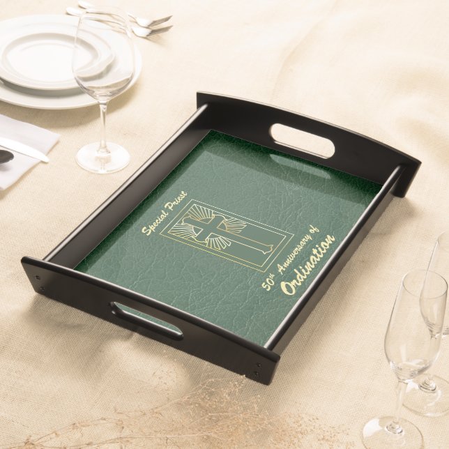 Priest 50th Anniversary of Ordination Leather Look Serving Tray (Front)