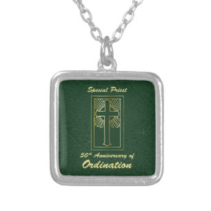 Priest 50th Anniversary of Ordination Leather Look Silver Plated Necklace
