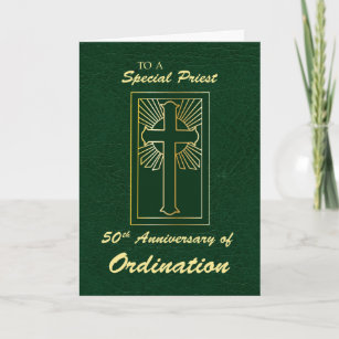 Priest 50th Anniversary, Ordination Green Leather Card