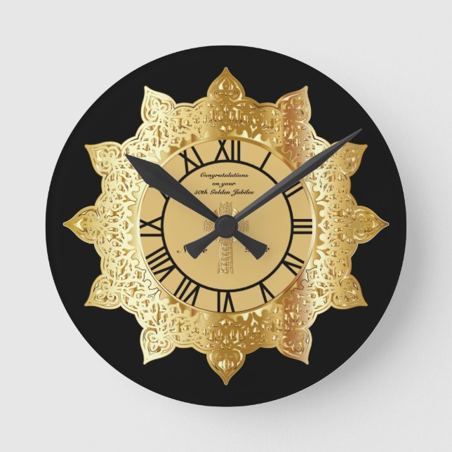Priest 50th Golden Jubilee Gold Personalized Clock (Front)