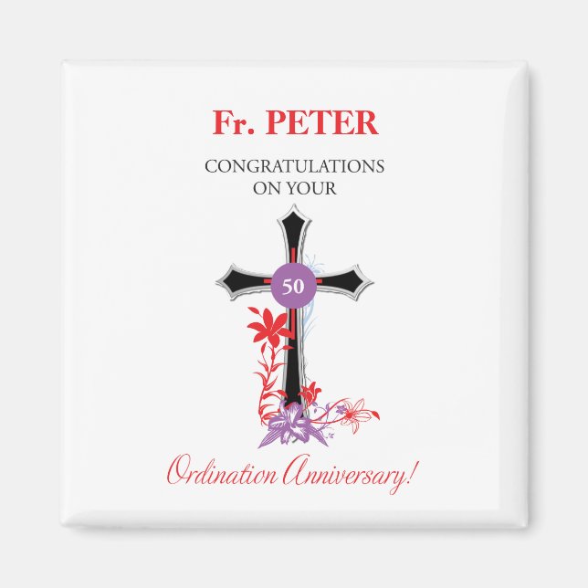 Priest 50th Ordination Anniversary Black Cross Magnet (Front)