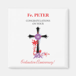 Priest 50th Ordination Anniversary Black Cross Magnet