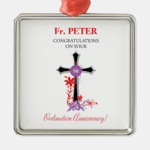 Priest 50th Ordination Anniversary Black Cross Metal Ornament