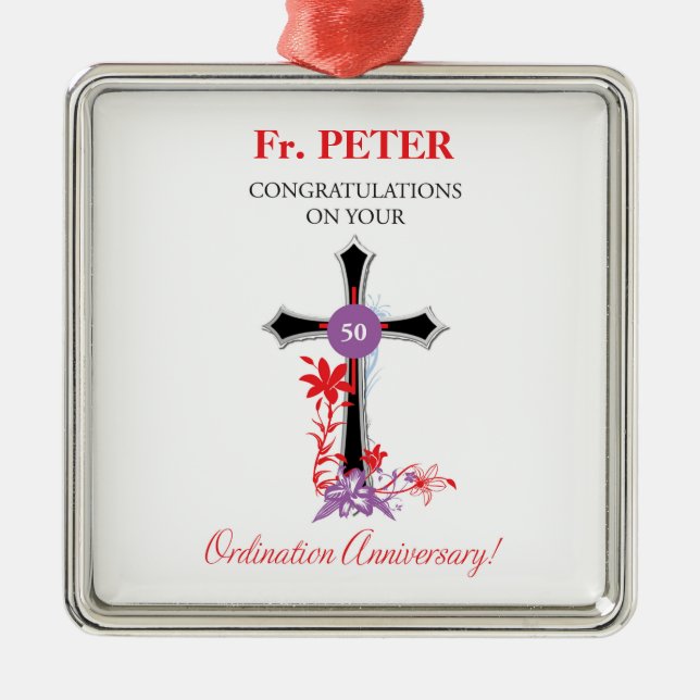 Priest 50th Ordination Anniversary Black Cross Metal Ornament (Front)