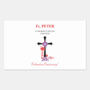 Priest 50th Ordination Anniversary Black Cross Rectangular Sticker