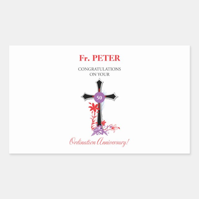 Priest 50th Ordination Anniversary Black Cross Rectangular Sticker (Front)