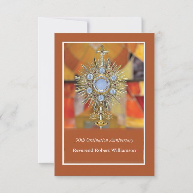 Priest 50th Ordination Anniversary Monstrance Host Thank You Card (Front)