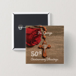 Priest 50th Ordination Anniversary Rose and Rosary Button
