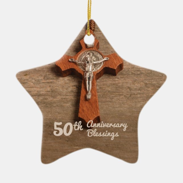 Priest 50th Ordination Anniversary Rose and Rosary Ceramic Ornament (Front)