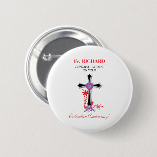 Priest 55th Ordination Anniversary Black Cross Button