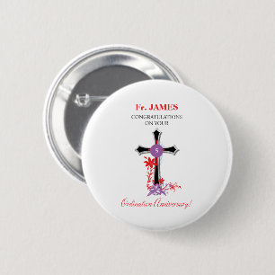 Priest 5th Ordination Anniversary Black Cross Button