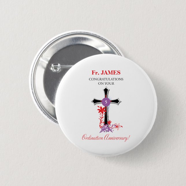 Priest 5th Ordination Anniversary Black Cross Button (Front & Back)