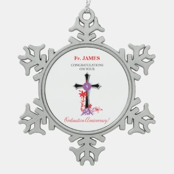 Priest 5th Ordination Anniversary Black Cross Snowflake Pewter Christmas Ornament by Religious_SandraRose at Zazzle