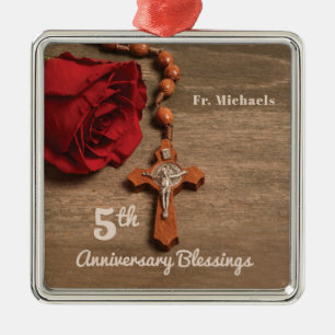 Priest 5th Ordination Anniversary Red Rose Metal Ornament