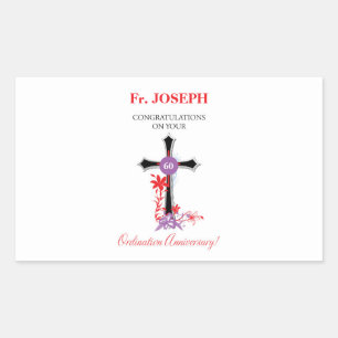 Priest 60th Ordination Anniversary Black Cross Rectangular Sticker