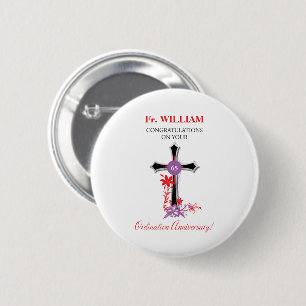 Priest 65th Ordination Anniversary Black Cross Button
