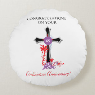 Priest 65th Ordination Anniversary Black Cross Round Pillow
