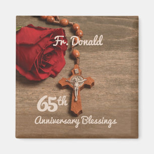 Priest 65th Ordination Anniversary Rose and Rosary Magnet