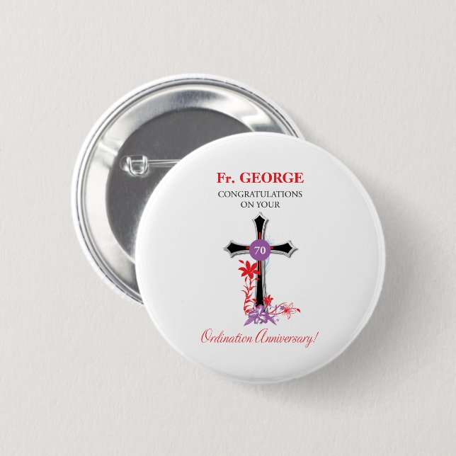 Priest 70th Ordination Anniversary Black Cross Button (Front & Back)
