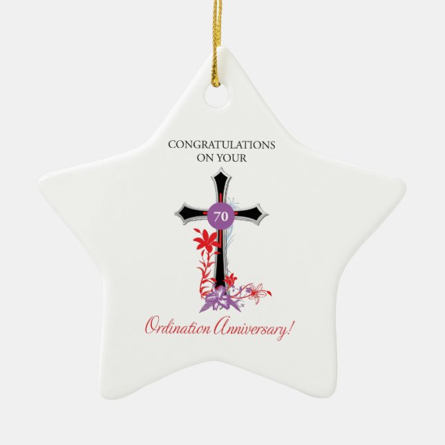 Priest 70th Ordination Anniversary Black Cross Ceramic Ornament (Front)