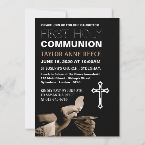 Priest and Crucifix, First Holy Communion Invitation | Zazzle