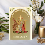 Priest Anniversary Mary Jesus Catholic  Card<br><div class="desc">This is a beautiful traditional Catholic customized image of the Blessed Virgin Mary with the Child Jesus on a gold Marian Cross with red and pink roses. Inside is the famous prayer, THE BEAUTIFUL HANDS OF A PRIEST. All text and fonts may be modified to suit the occasion and recipient....</div>