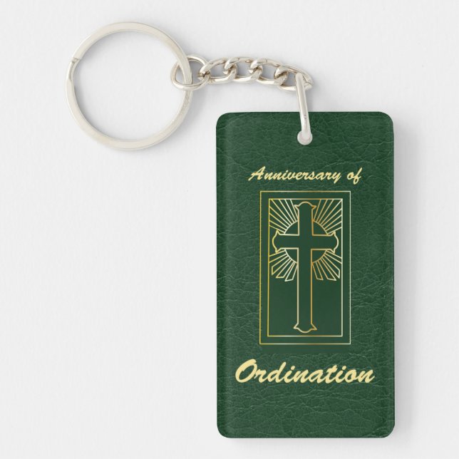 Priest Anniversary of Ordination Leather Look Keychain (Front)