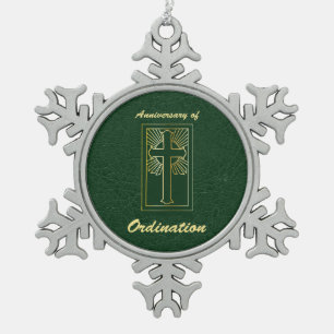 Priest Anniversary of Ordination Leather Look Snowflake Pewter Christmas Ornament