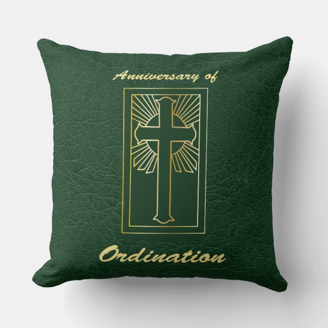 Priest Anniversary of Ordination Leather Look Throw Pillow (Front)