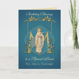 Priest Birthday Blessings Celebration Virgin Mary Card