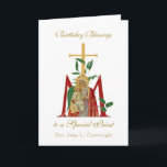 Priest Birthday Celebration Virgin Mary Jesus Card<br><div class="desc">This is a beautiful traditional Catholic customized image of the Blessed Virgin Mary with Jesus overlaid on a Marian Cross. All text and fonts may be modified to suit the occasion and recipient.</div>