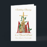 Priest Birthday Celebration Virgin Mary Jesus Card<br><div class="desc">This is a beautiful traditional Catholic customized image of the Blessed Virgin Mary with Jesus overlaid on a Marian Cross. All text and fonts may be modified to suit the occasion and recipient.</div>
