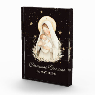 Priest Christmas Blessings Madonna Child Black Acrylic Award