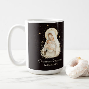 Priest Christmas Blessings Madonna Child Black Coffee Mug