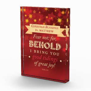 Priest Christmas Blessings Red, Gold Stars Acrylic Award