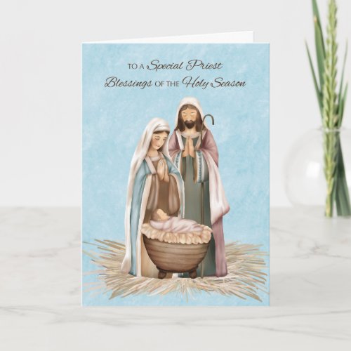 Priest Christmas Blessings Thanks Nativity Scene Card