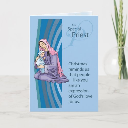 Priest Christmas Card with Mary and Infant Jesus