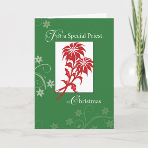 Priest, Christmas Poinsettias Holiday Card