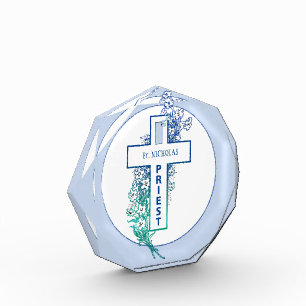 Priest Cross Flowers Personalized Acrylic Award