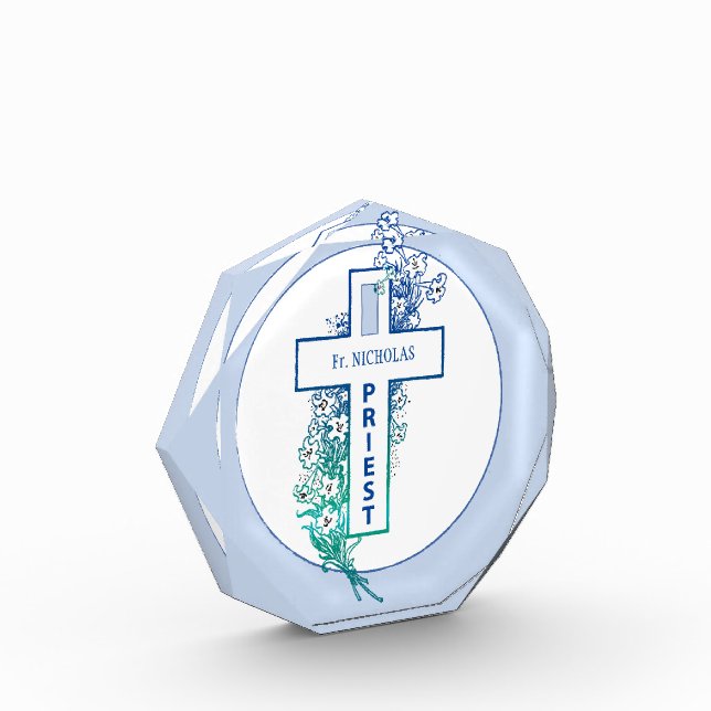 Priest Cross Flowers Personalized Acrylic Award (Left)
