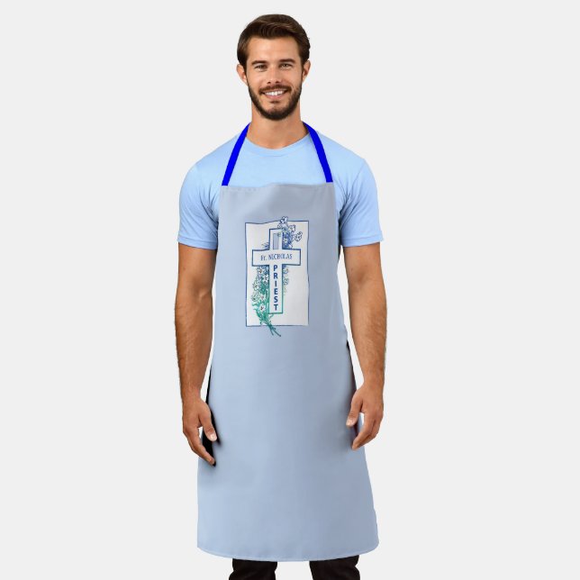 Priest Cross Flowers Personalized Apron (Worn)