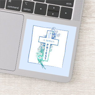 Priest Cross Flowers Personalized Sticker