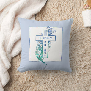 Priest Cross Flowers Personalized Throw Pillow