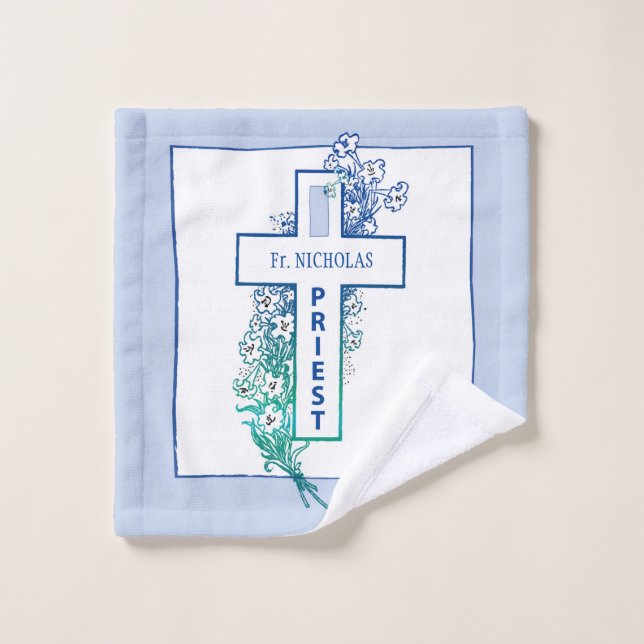 Priest Cross Flowers Personalized Wash Cloth (Wash Cloth)