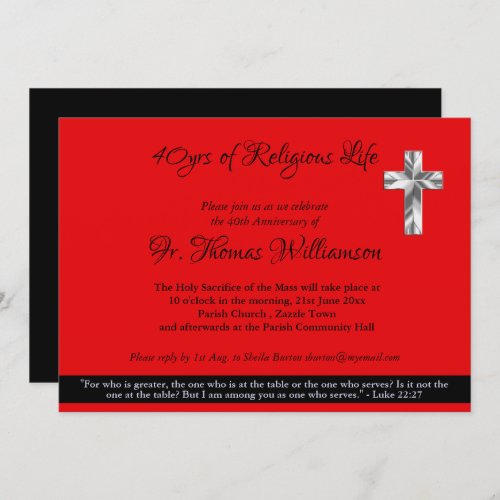 Priest Deacon 40th Ordination Anniversary Ruby Invitation