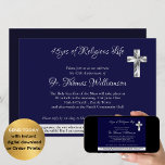 Priest Deacon 45th Ordination Anniversary Sapphire Invitation<br><div class="desc">Elegant Priest, Deacon, Pastor, Minister, Bishop or other clergy Ordination Anniversary invitation with template text fields for you to add a Bible quote, verse, scripture. For matching event items, custom edits contact Designer LeahG. To use this for another number of years Ordained, change the background color and simply edit the...</div>