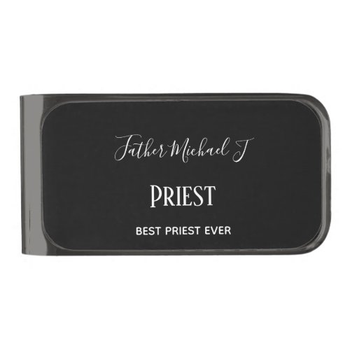 PRIEST GIFTS _ personalized Classic Black White Gunmetal Finish Money Clip