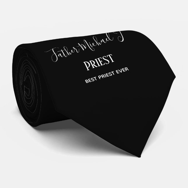 PRIEST GIFTS - personalized Classic Black White Neck Tie (Rolled)