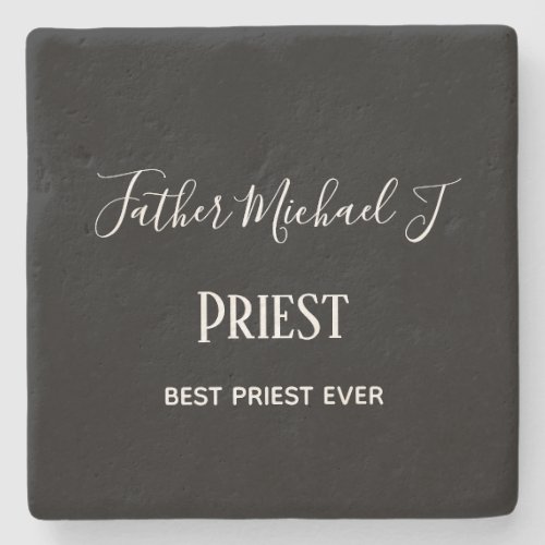 PRIEST GIFTS _ personalized Classic Black White Stone Coaster